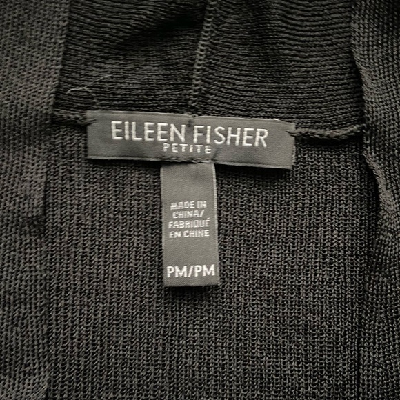 Eileen Fisher 2 Tier Open Front Cardigan Black Petite M - Picture 9 of 10
